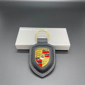 PORSCHE Leather KeyFob Keyring Keychain in Black brand new